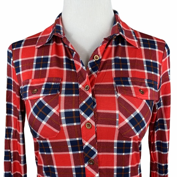 Red Plaid Flannel Button Down Shirt - Picture 3 of 9